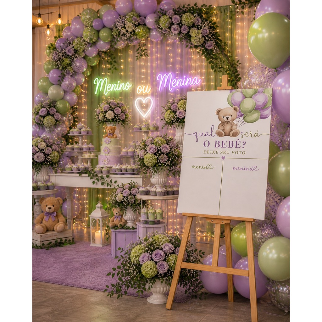 Quadro Placa Recepção Chá Revelação Ursinhos Menino ou Menina Personalizado