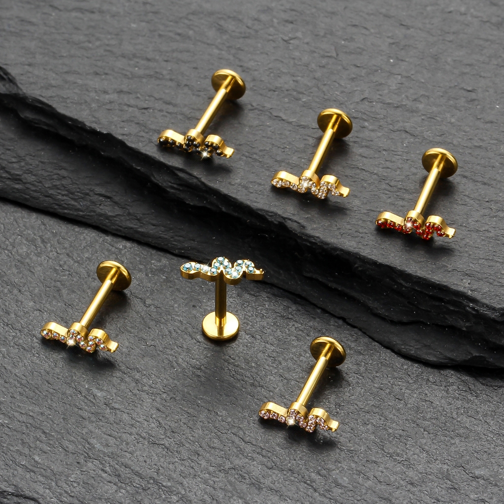 Piercing Labret TitâNio Cobra ZircôNia Cravejada · foto 2