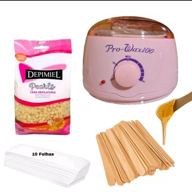 Kit Panela Elétrica Cera Quente Depilaçao Aquecedor + 200g Cera Perolada