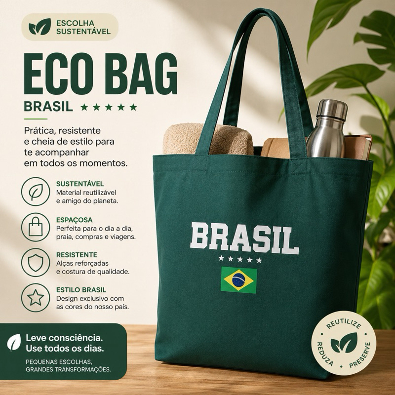ECO BAG BRASIL COPA Premium | TOTE BAG | Bolsa Em Algodão Estilo Praia | Azul Royal | ECOBAG | TOTE BAG