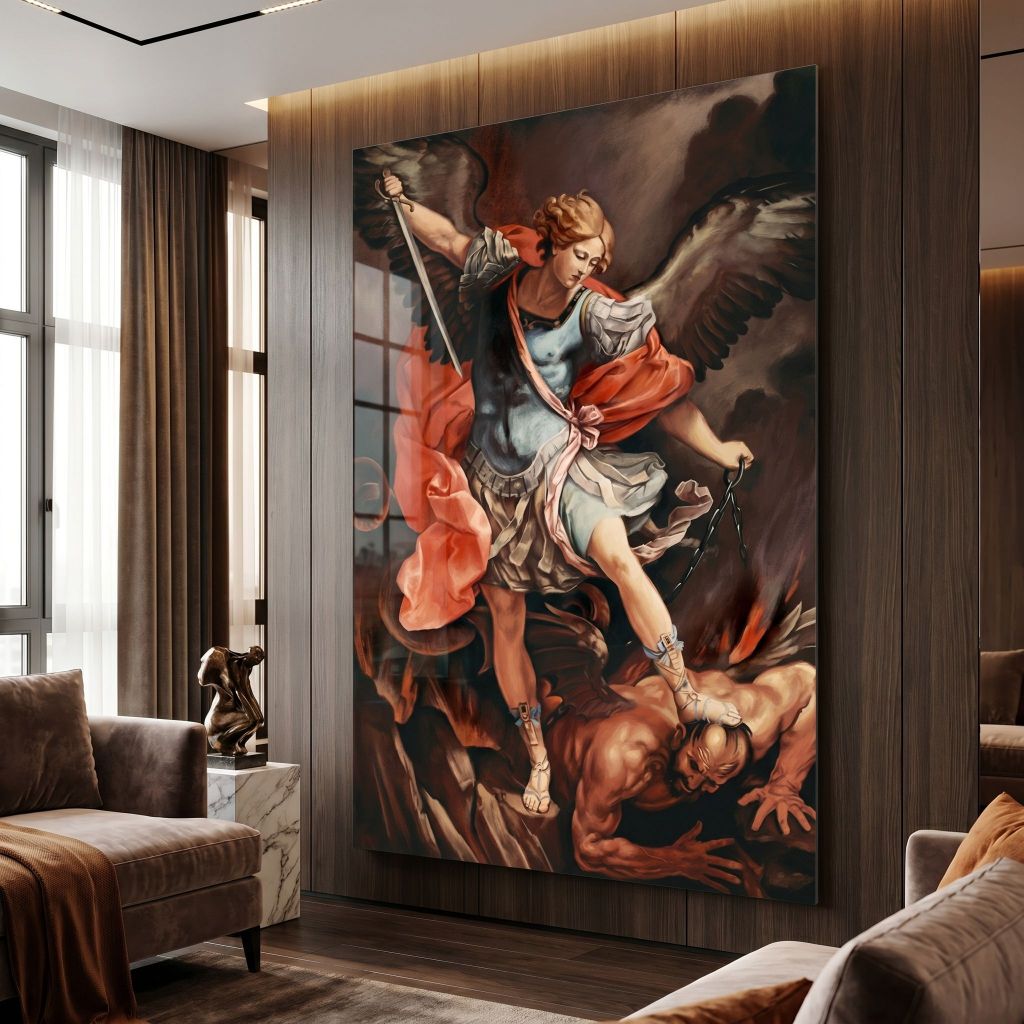 Quadro Decorativo 1 Peça 80x110cm São Miguel Arcanjo Anjo Guerreiro Grande Para Casa Quarto MDF