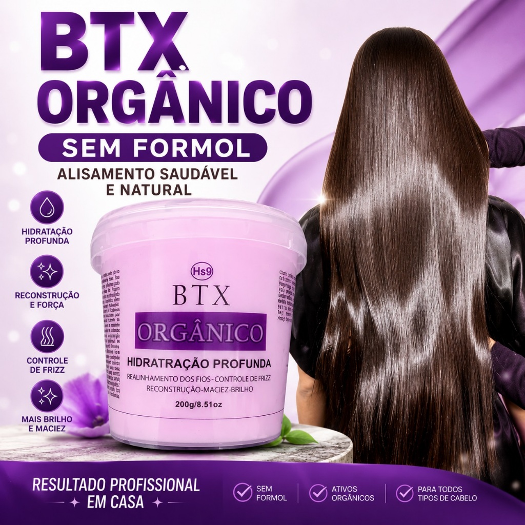 BTX Orgânico 200g Sem Formol Hidratação Profunda Realinhamento dos Fios de Fácil Aplicação