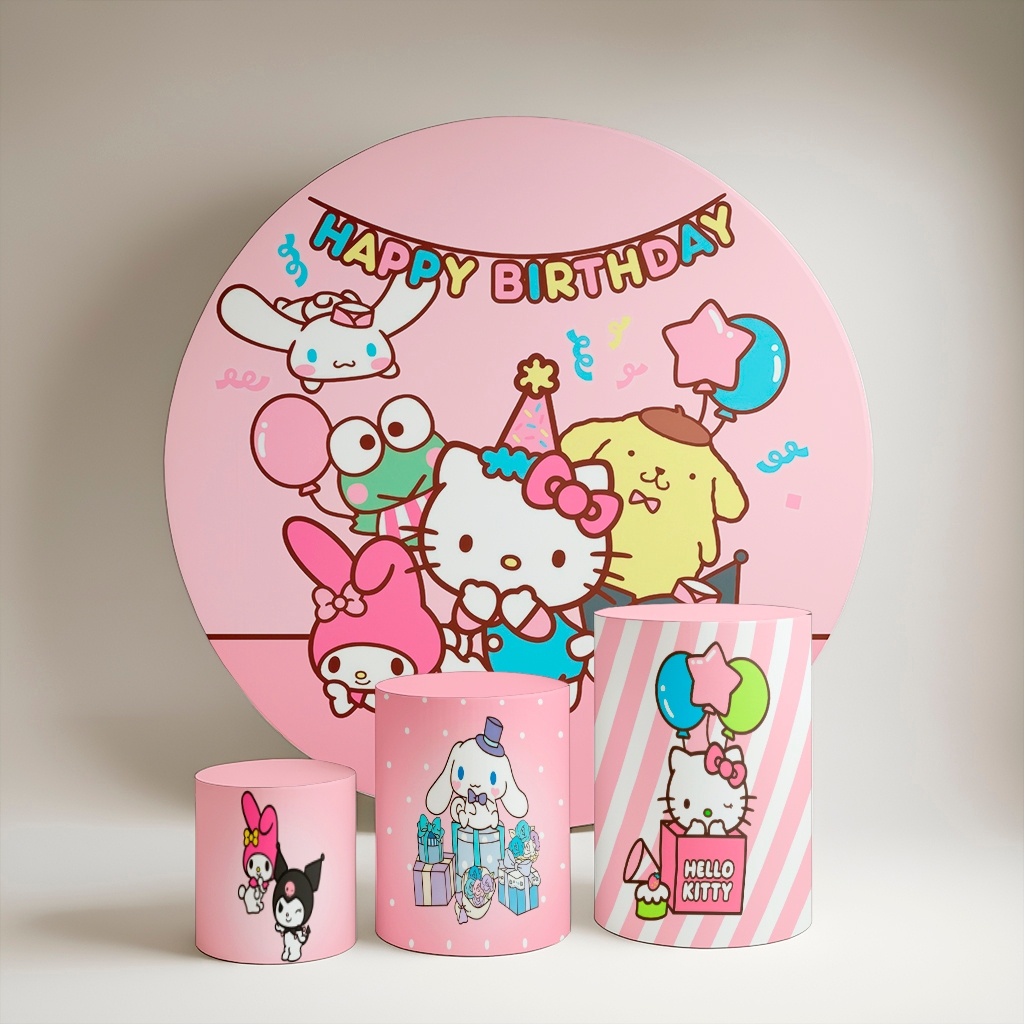 Kit Painel + Trio Capa de Cilindro Decoração Hello Kitty