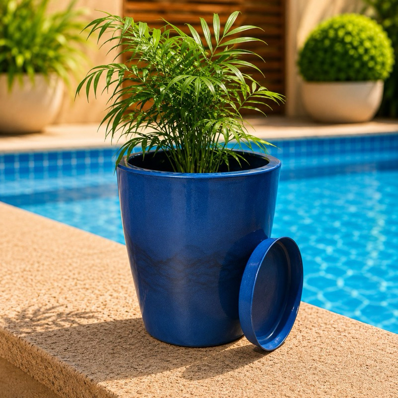 Vaso Para Plantas Naturais Artificiais Polietileno Coluna N1Marmore lisa Polida Com Prato
