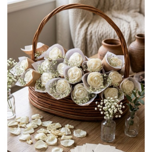 Lembrancinha Personalizada Mini Buquê de Velas Aromáticas - Casamento, Batizado, Maternidade - Kit