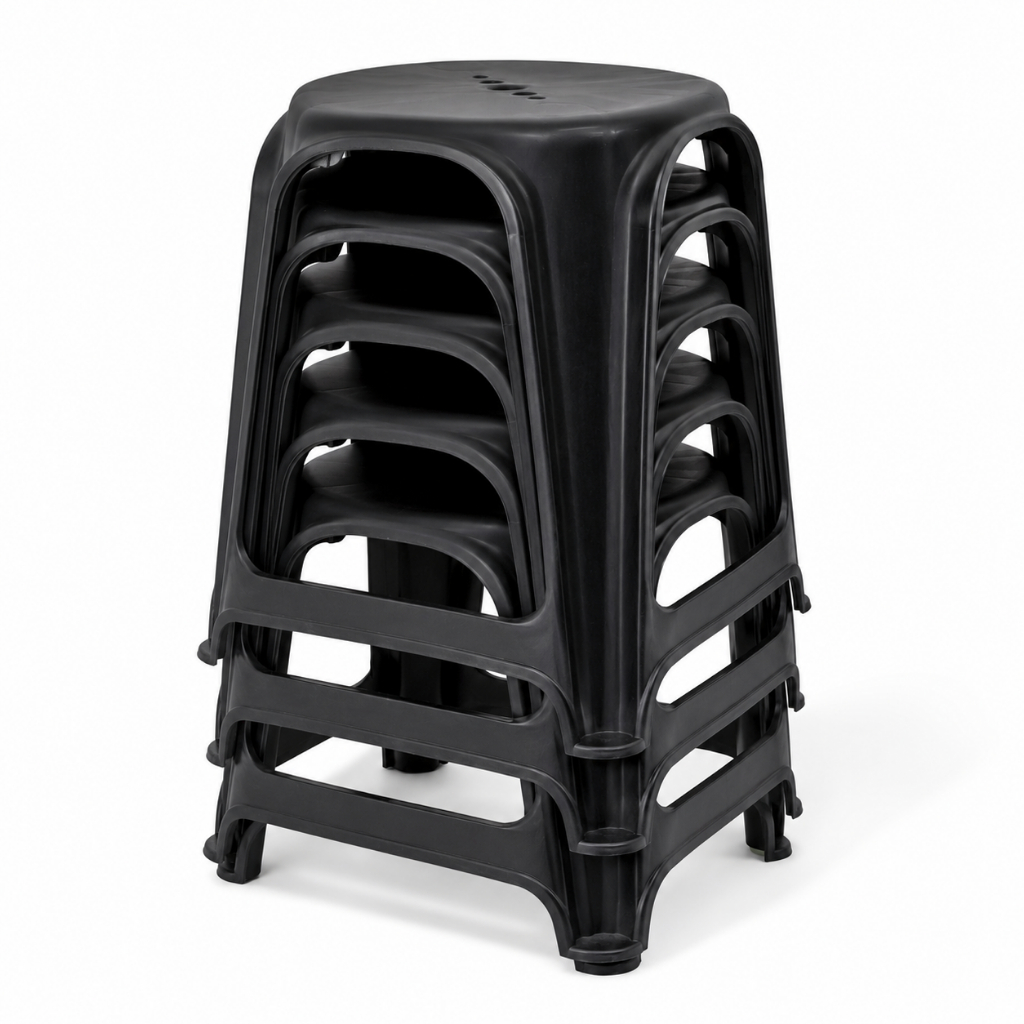 5 Banqueta Resistente Preta Plástica Banco Cadeira Cozinha Jardim