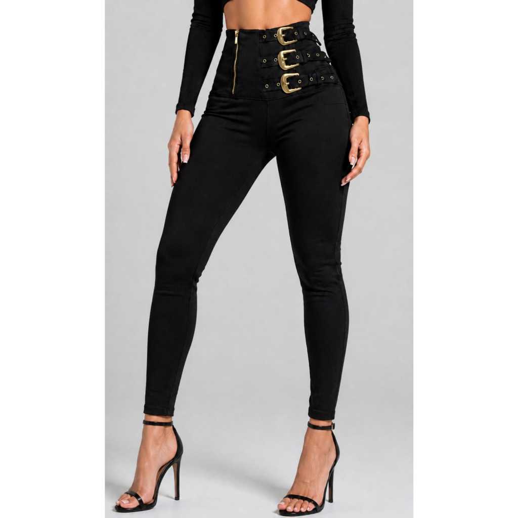 Calça Feminina Legging Levanta Bumbum Montaria Fivela Ziper