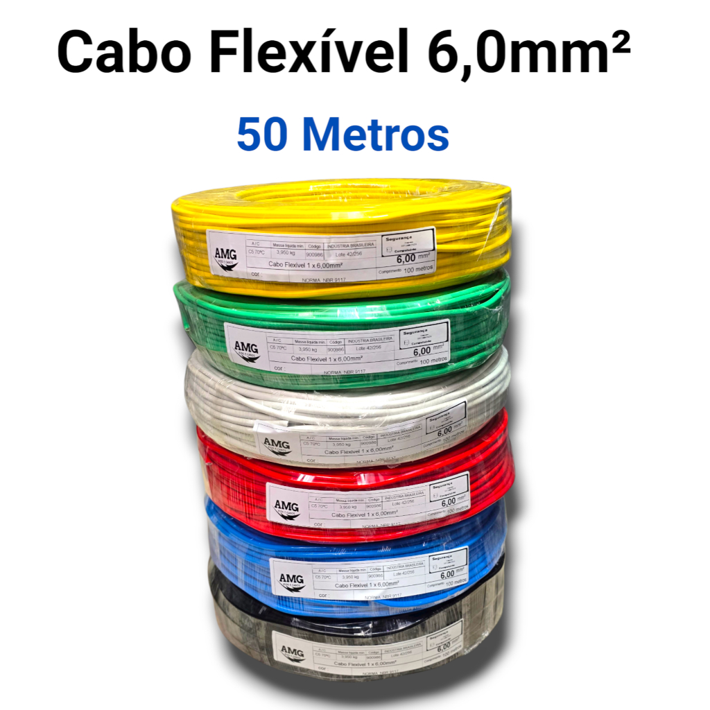 FIO CABO ELÉTRICO FLEXÍVEL 6,O mm² - 50 METROS