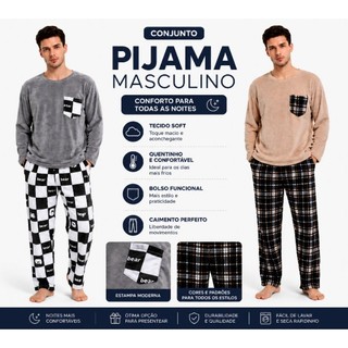 Pijama Masculino Xadrez  Inverno Confortável fleece quentinho