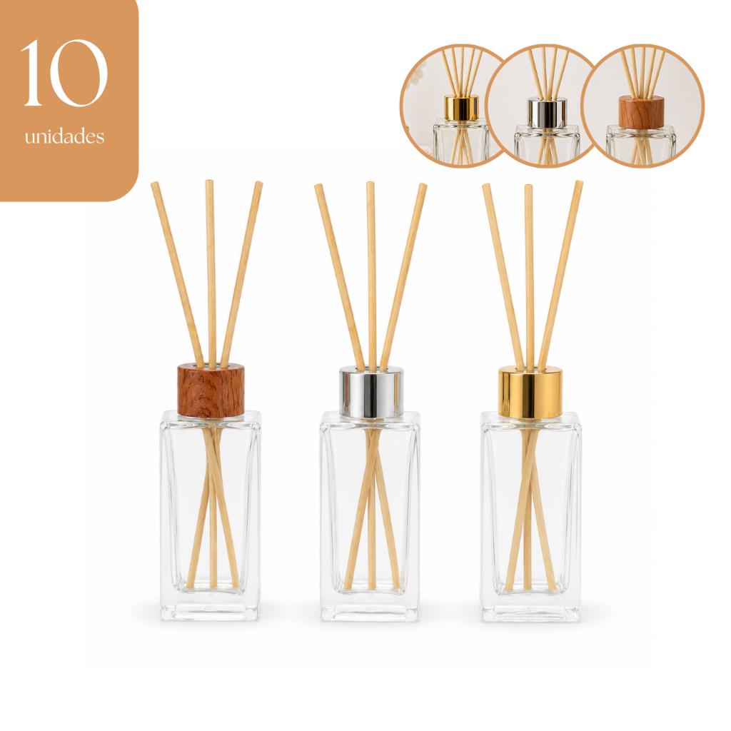Kit 10 Frascos Difusor De Ambiente 150ml Vidro Com Tampa E Varetas Aromatizador Rosca 28/410
