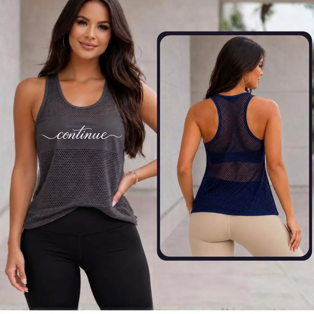 Blusa Academia Feminina Telinha } Regata dry Fit Blusas Tapa Bumbum Tule Camiseta Basica Elegante Veste Leggings Fitness — imagem 1