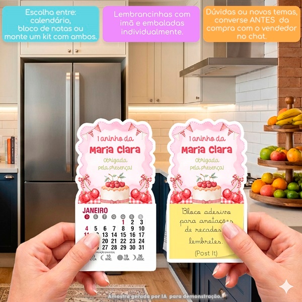 CEREJA AQUARELA MINI CALENDÁRIO OU BLOCO DE RECADO CEREJINHA ARTIGO DE FESTA LEMBRANCINHA DE ANIVERSÁRIO