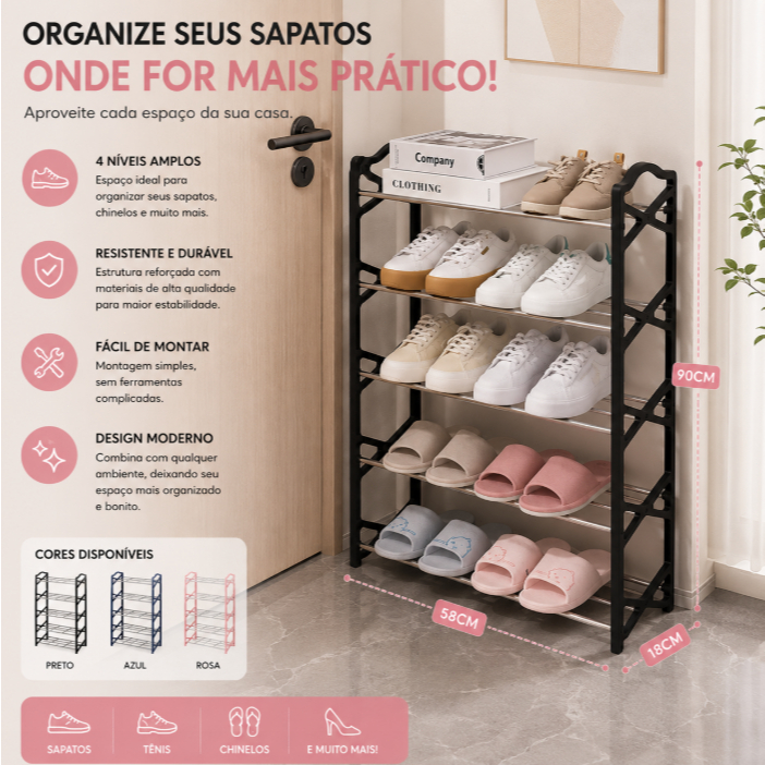 Sapateira 4/5 Andares Organizador de Sapatos Multiuso Compacta Fácil Montagem