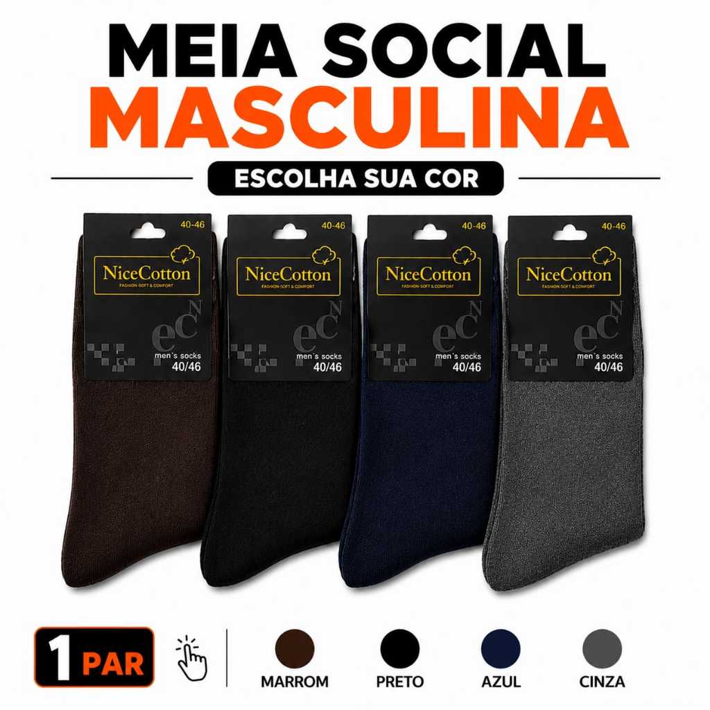 1 Par Meia Social Masculina Confortável Para Sapato Social Trabalho Igreja Elegante