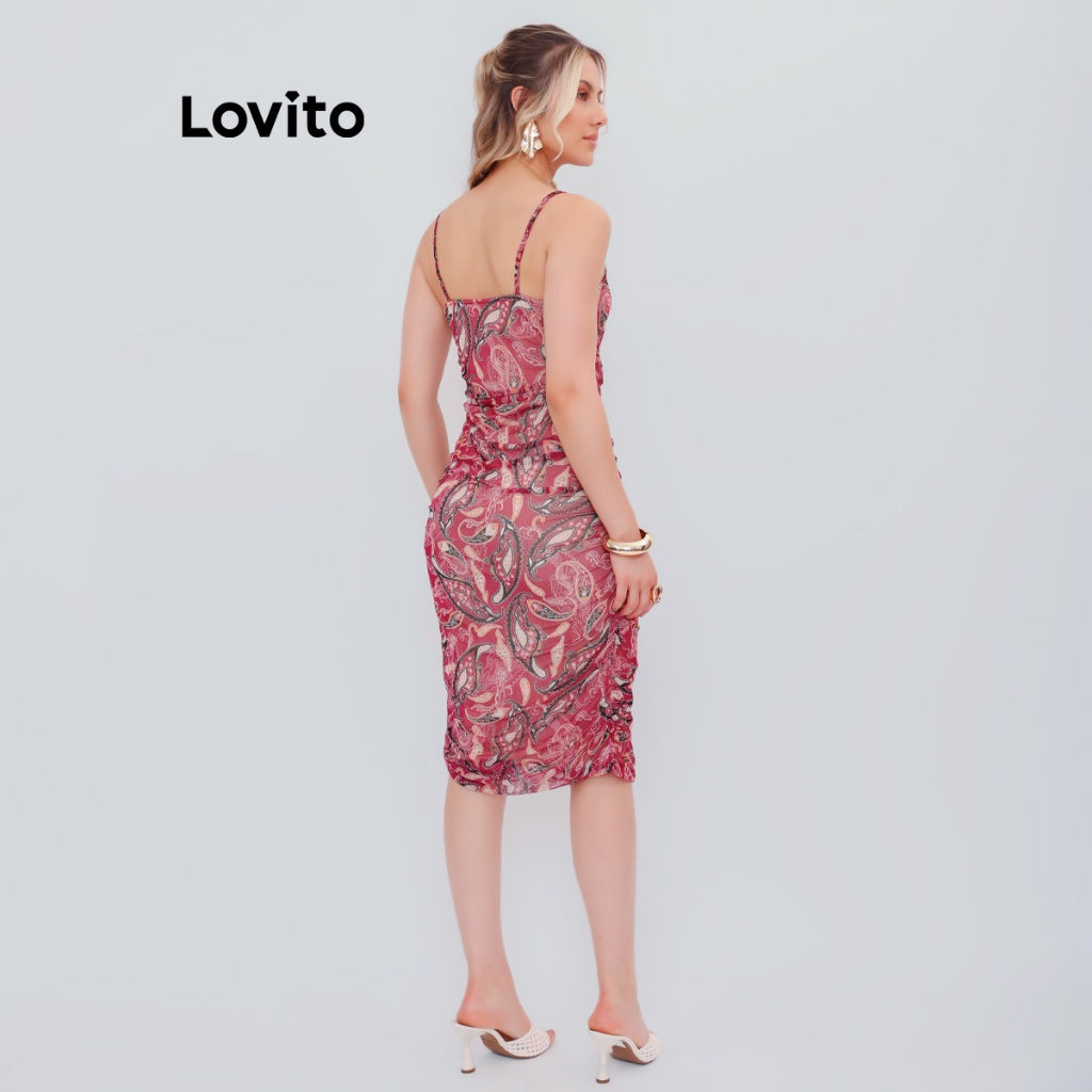 Lovito Vestido Feminino em Tule Estampado e Franzido nas Laterais DRB1368BRL1398 · foto 2