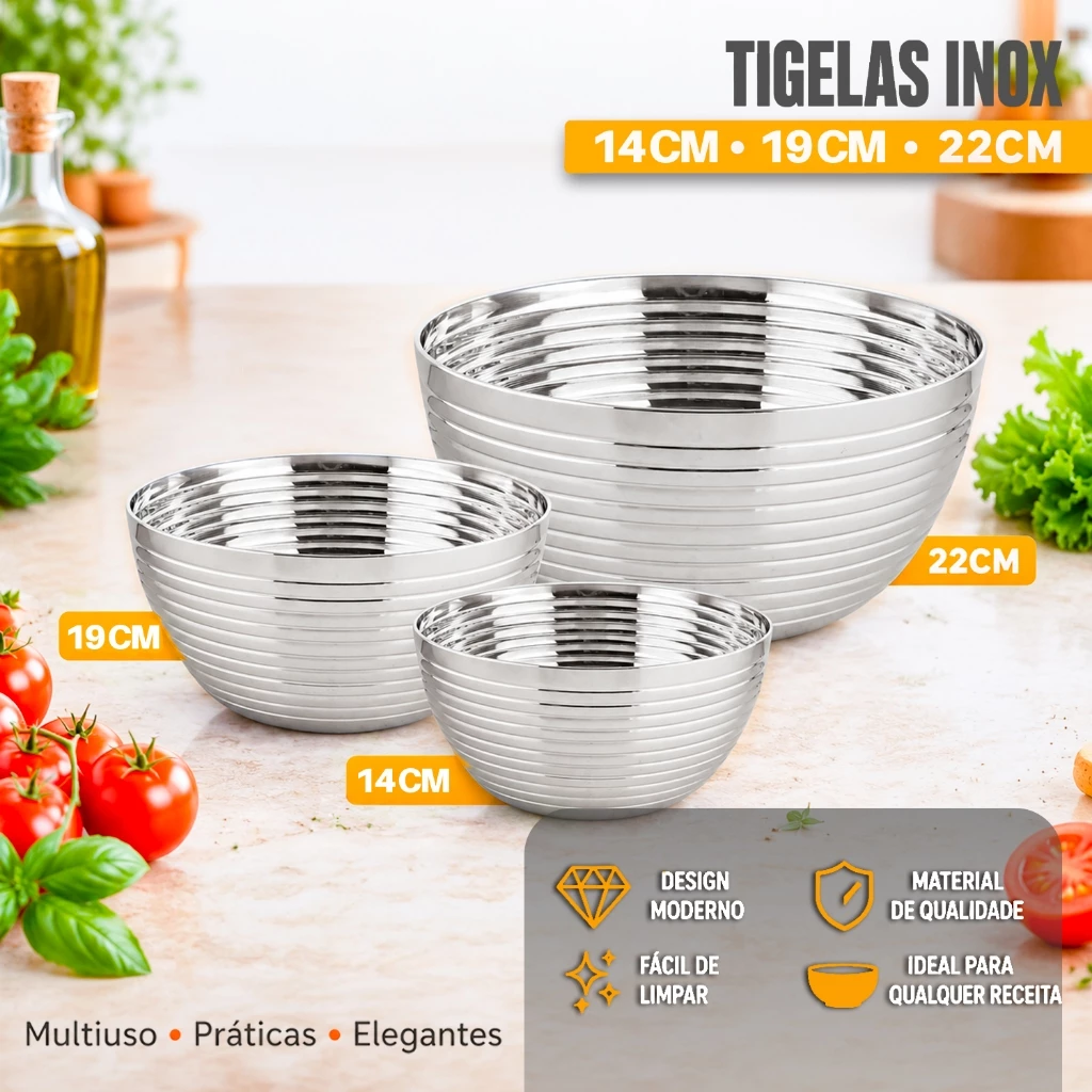Tigela Inox Redonda 14/19/22 cm Bowl Multiuso Cozinha Saladeira