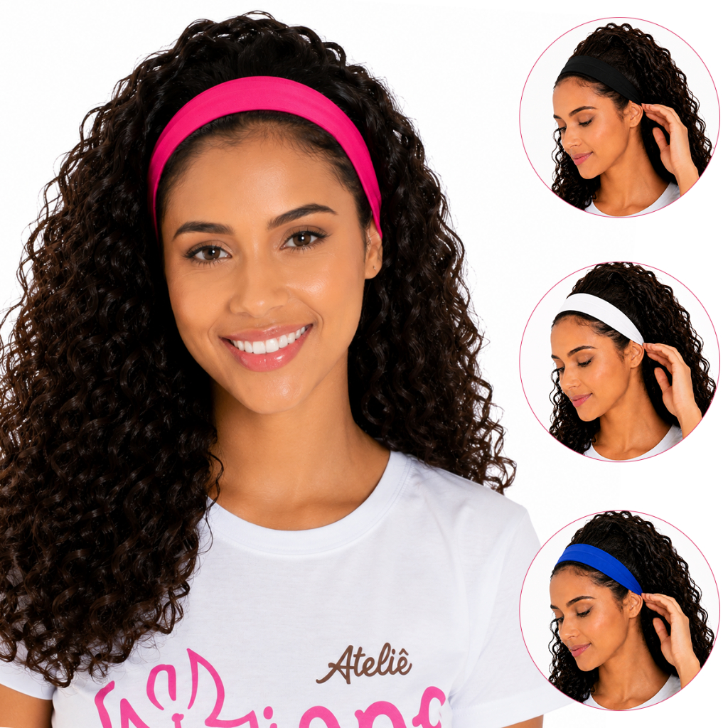 Kit Faixa de Cabelo em Malha Elástica Tiara Esportiva Fitness Yoga Academia Dia Dia