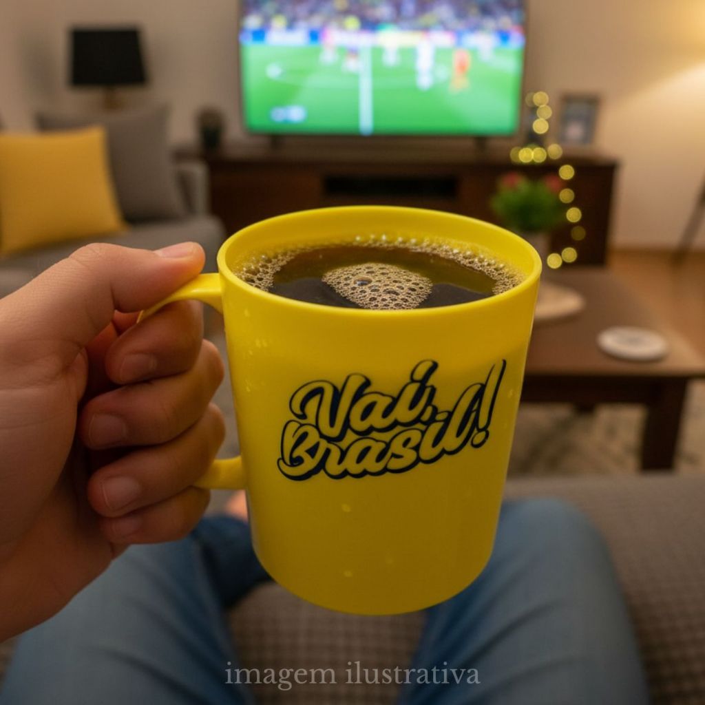 Kit de Canecas 400ml decoração para a Copa do Mundo Futebol seleção brasileira vai brasil atacado revenda