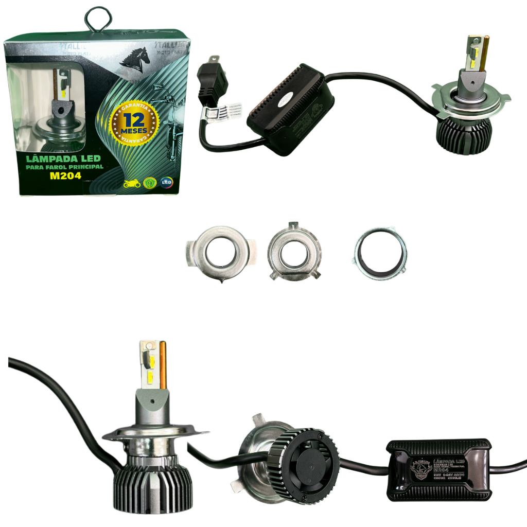 Lâmpada Farol LED H4 6500K C/Reator (M204) Stallion P/Motos