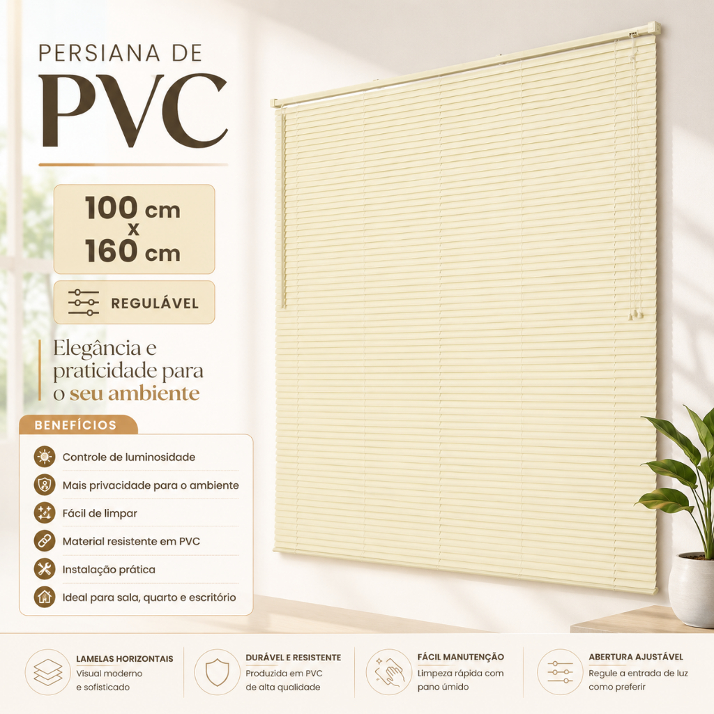 Cortina Persiana Horizontal 100x160 Laminas 25mm Para Quarto Casa Cozinha Escritório  Envio Imediato
