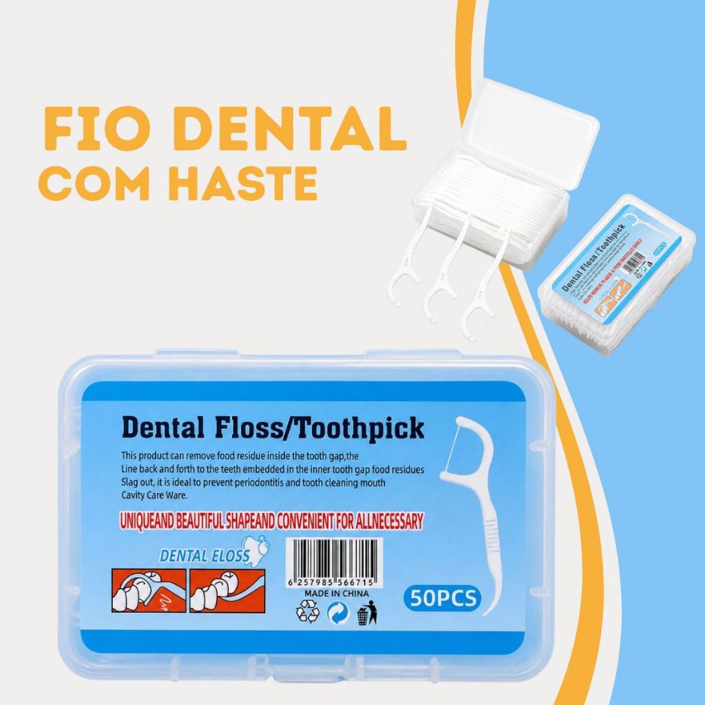 Fio Dental Com Haste 50 Unidades Palito Dental Higiene Bucal Portátil