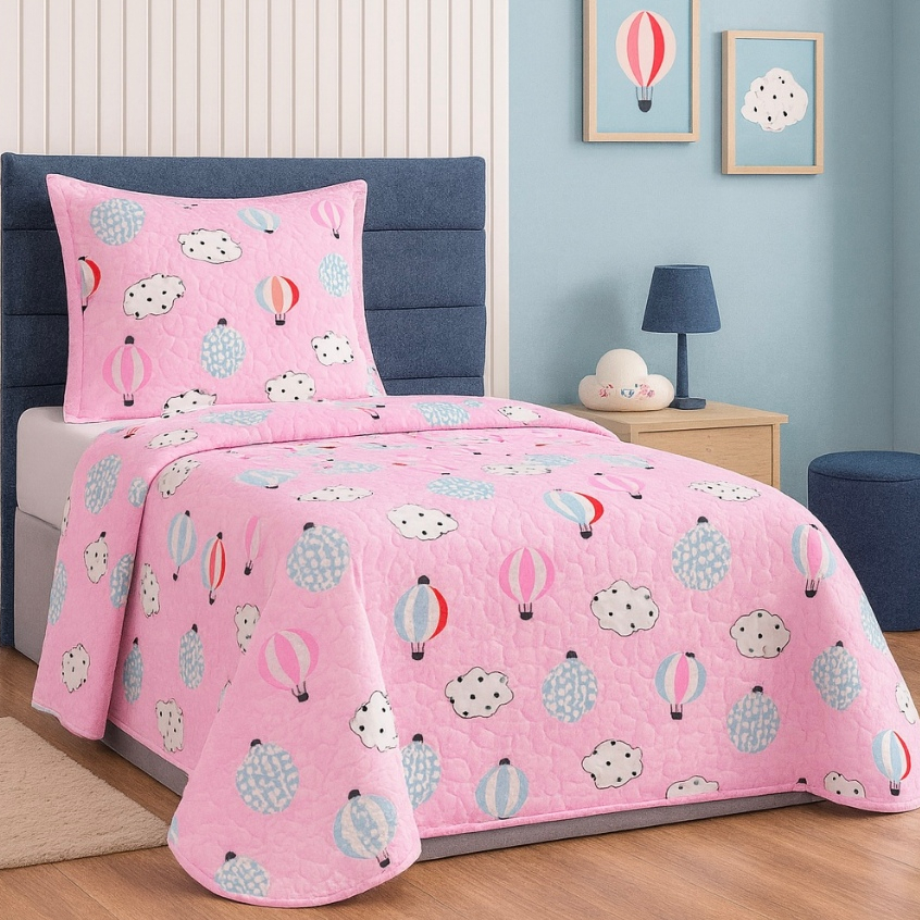 Kit Colcha Cobre Leito Infantil Cama de Solteiro Modelos Bouti 1,60x2,40m Dupla Face 2 Peças C/ Viés Menino e Menina
