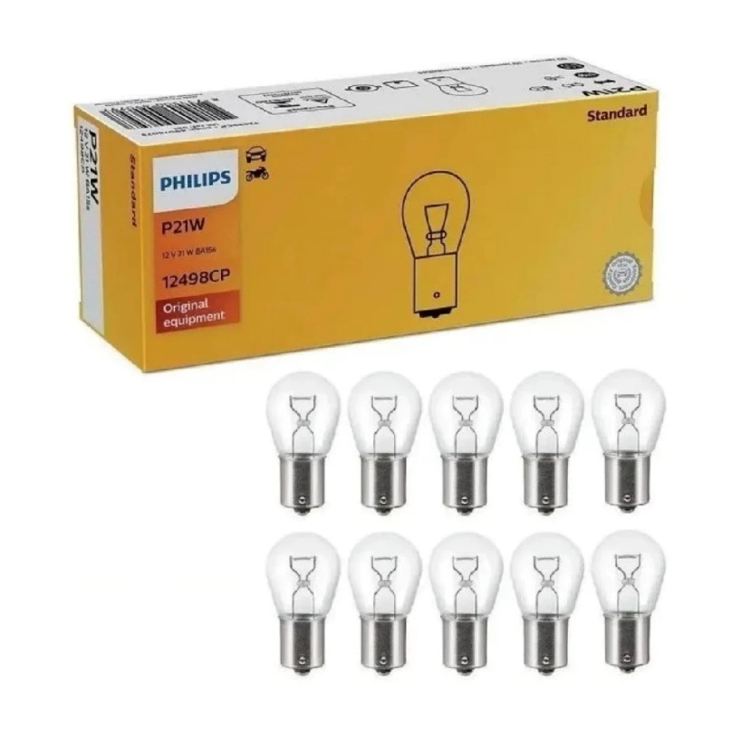 Lâmpada Comum 1 Polo 12V P21W Philips 12498CP 10 unidades.