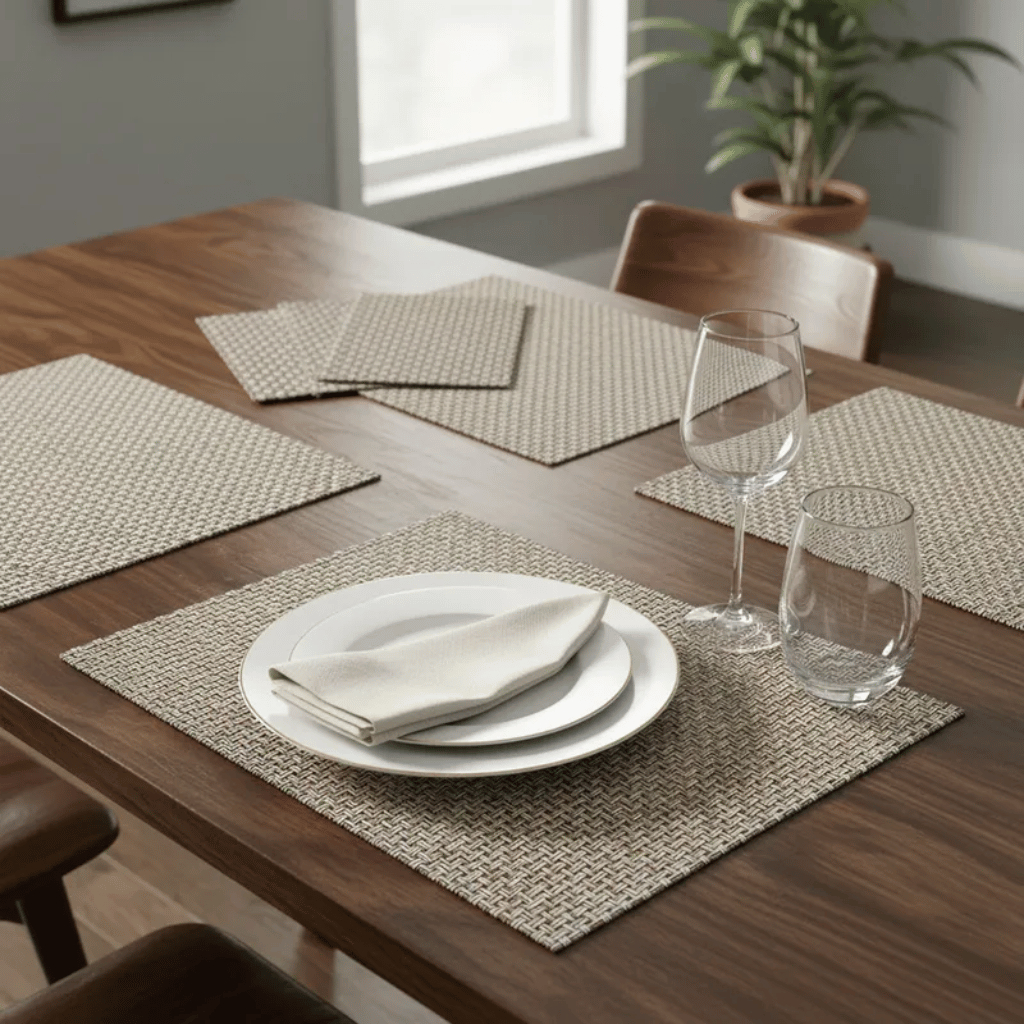 Jogo Americano de Mesa 8 Peças Souplast 4 Porta Copos + 4 Porta Pratos Elegante Moderno Lavavel