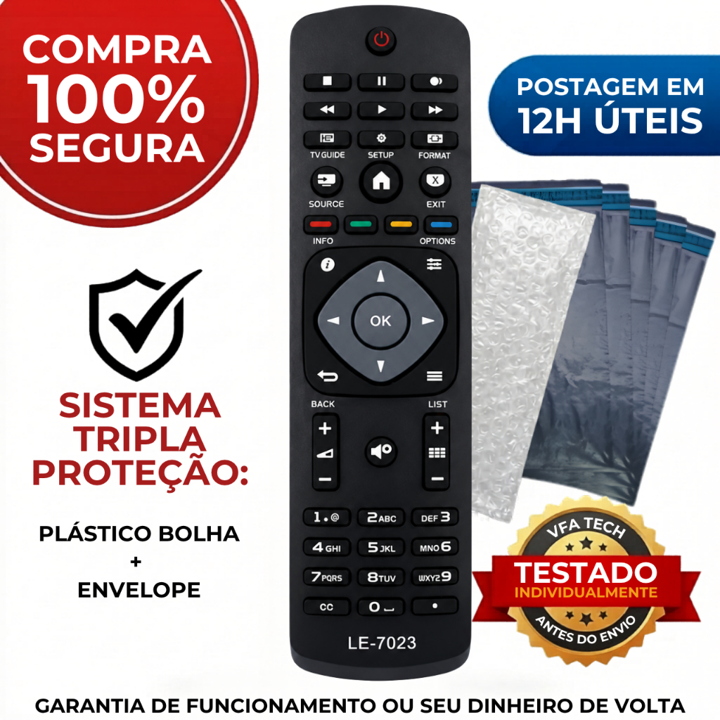 Controle Remoto Universal Compatível com Tv Philips Smart LCD - LE-7023 | Envio Super Rápito em até 12h úteis