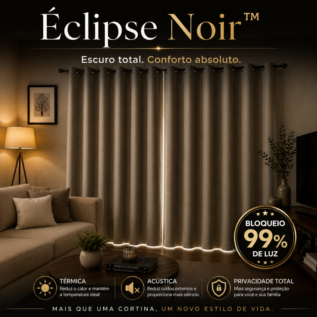 Cortina Blackout 280x240 Cinza Tecido Acústico Térmico Bloqueio 99% - Luz Anti Calor Com Alças Quarto Sala Éclipse Noir