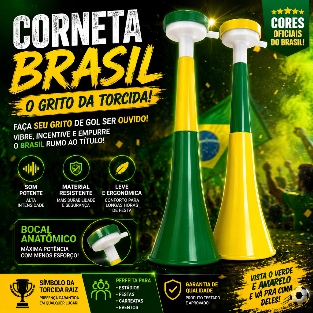 Corneta Brasil Torcida Copa Som Potente Verde Amarelo Vuvuzela Estádio Festa Carreata