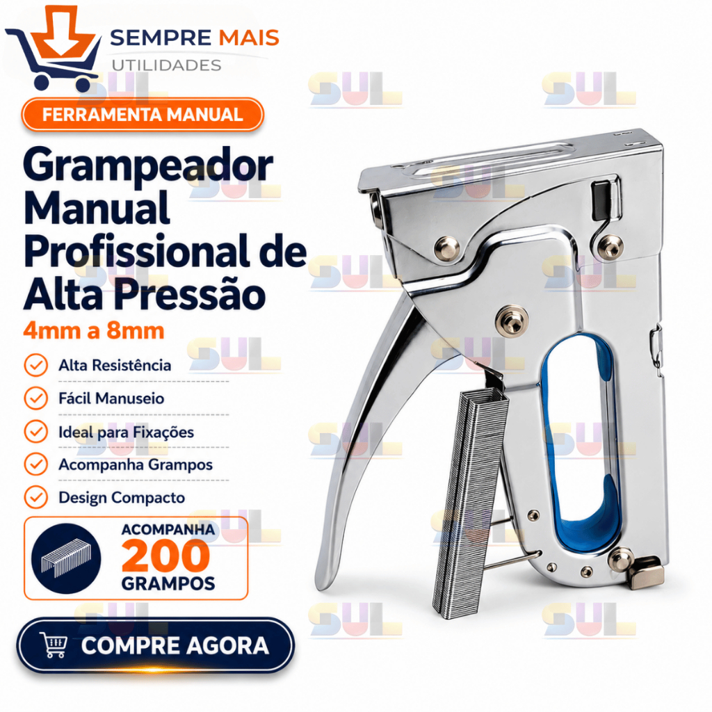 Grampeador Tapeceiro +  200 GRAMPOS  Manual ALTA PRESSÃO PROFISSIONAL Aceita 4mm 6mm 8mm Grampo