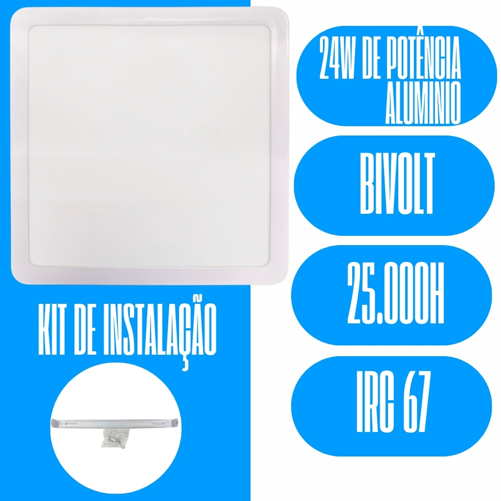 Kit 10 Luminária Painel Plafon Pro ALUMINIO Sobrepor Quadrado Led 24w 28,5x28,5 Bivolt - ELGIN — imagem 2 de 2