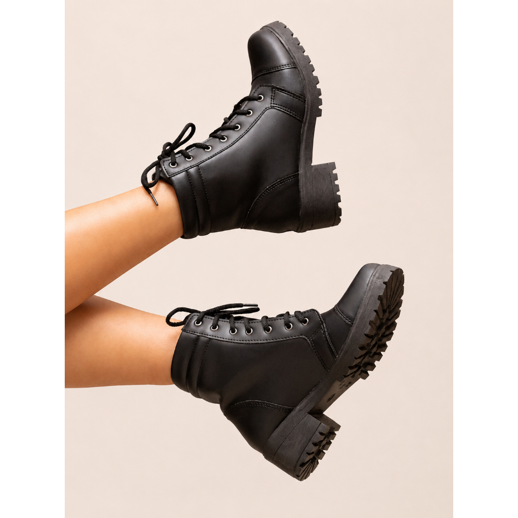 Coturno Feminino Tratorado Cano Curto Confortável Estilo Blogueira Moda Inverno Casual