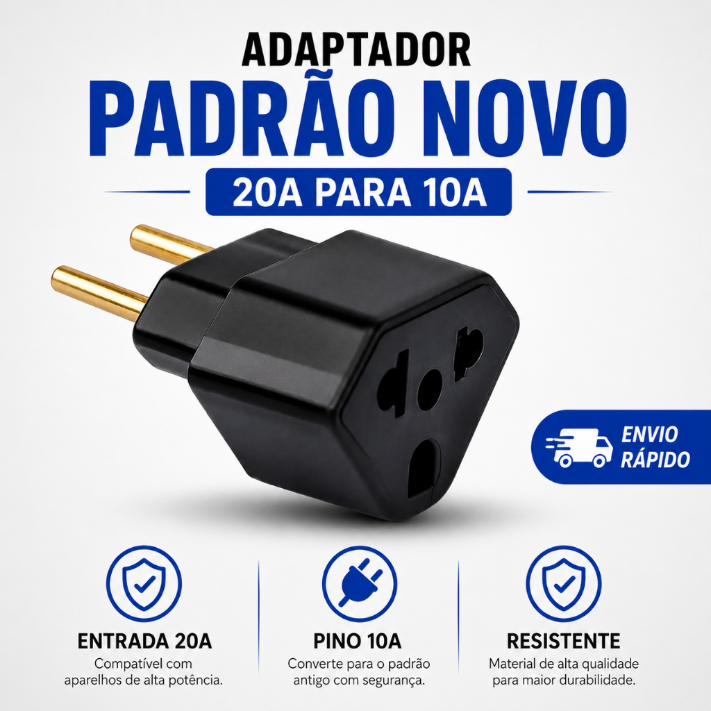 Adaptador Tomada 20A Para 10A Pino Grosso Benjamin Resistente Bivolt