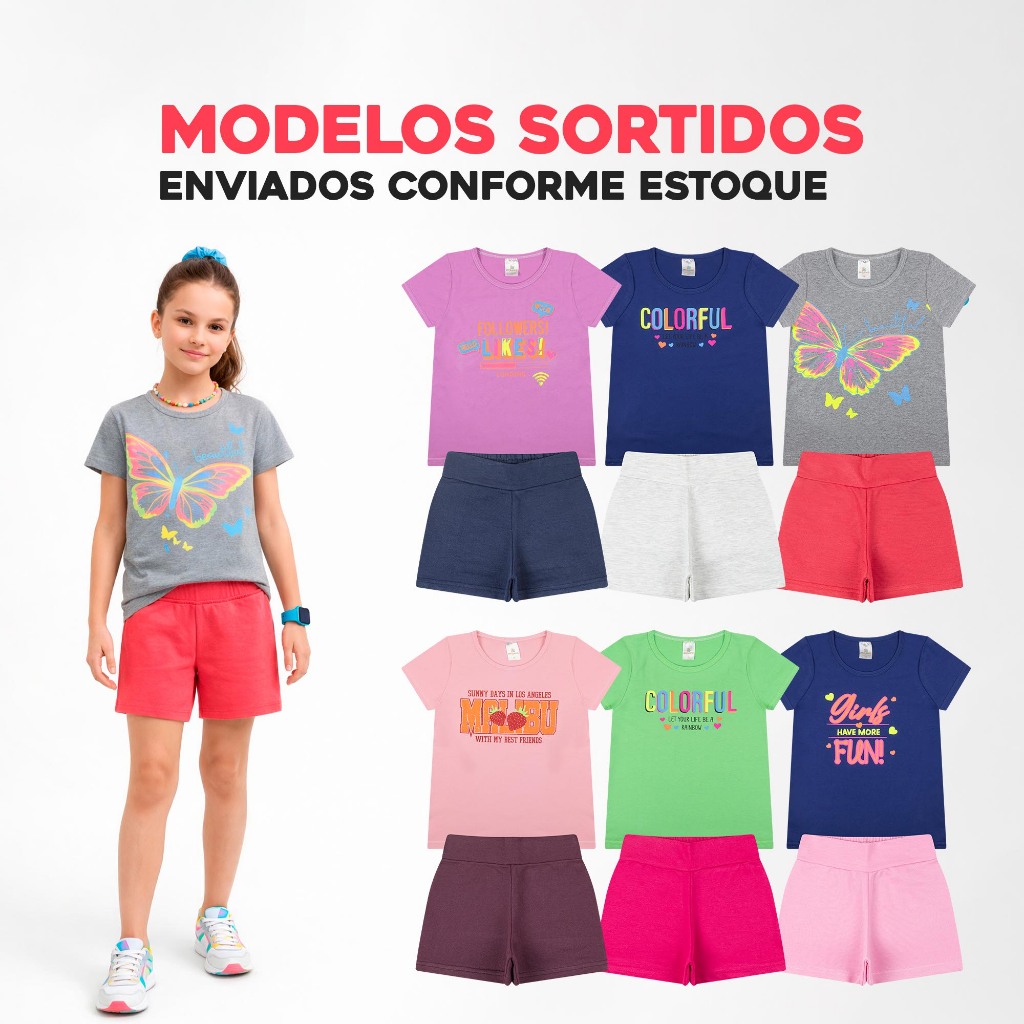 Kit 5 Conjuntos Infantil Verão Menina Sortido 10 Peças Tam 1 ao 14