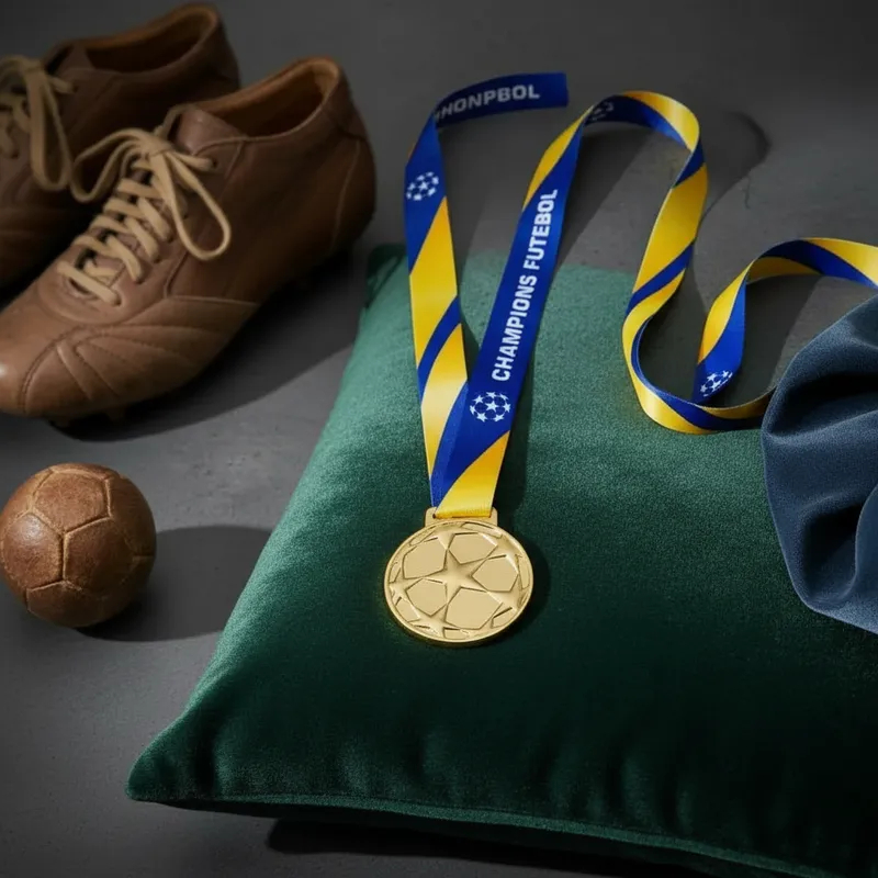 Medalha de Futebol Premium de Metal Brilhante Para Premiação Esporte 55mm com Cordão 1 peça