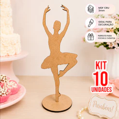 Kit 10 Bailarina MDF Decoração Mesa Festa Ballet 15cm 20cm 25cm com Base | Enfeite Laser Scrapbook Aniversário