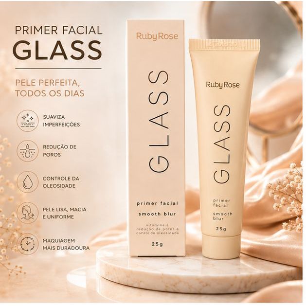 Primer Facial Smooth Blur Glass 25g Ruby Rose Efeito Blur e Hidratante