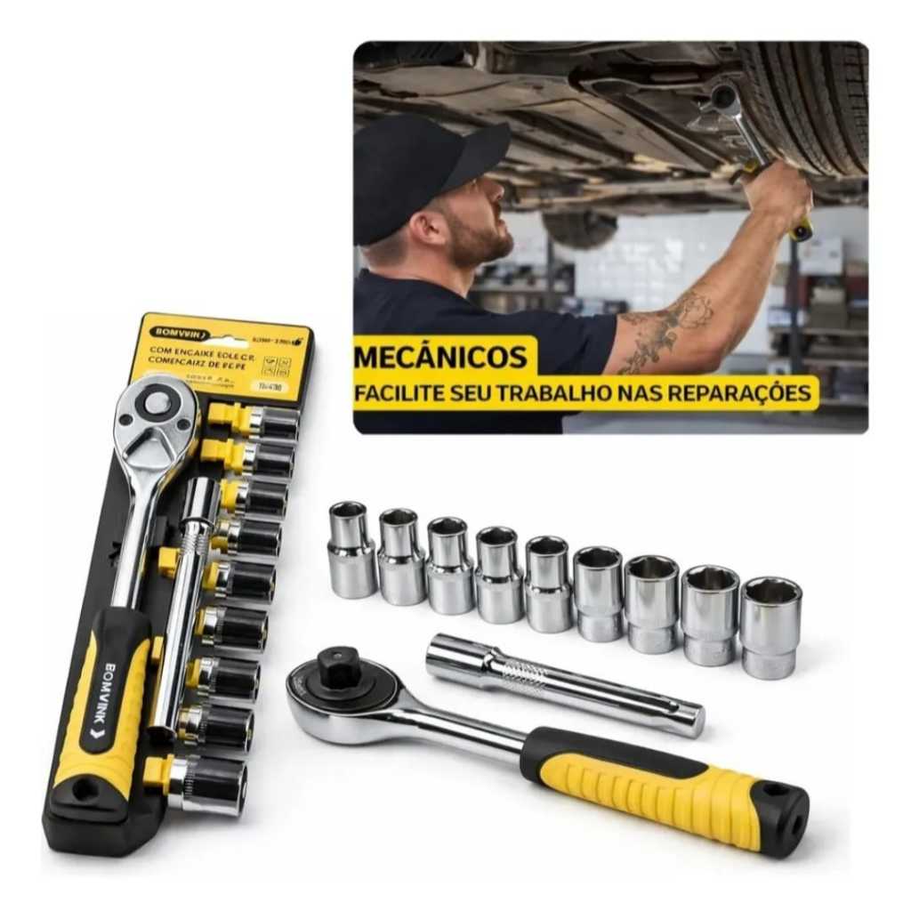 Kit de Jogo de Soquetes com Encaixe 1/2 de Polegadas 12 Peças