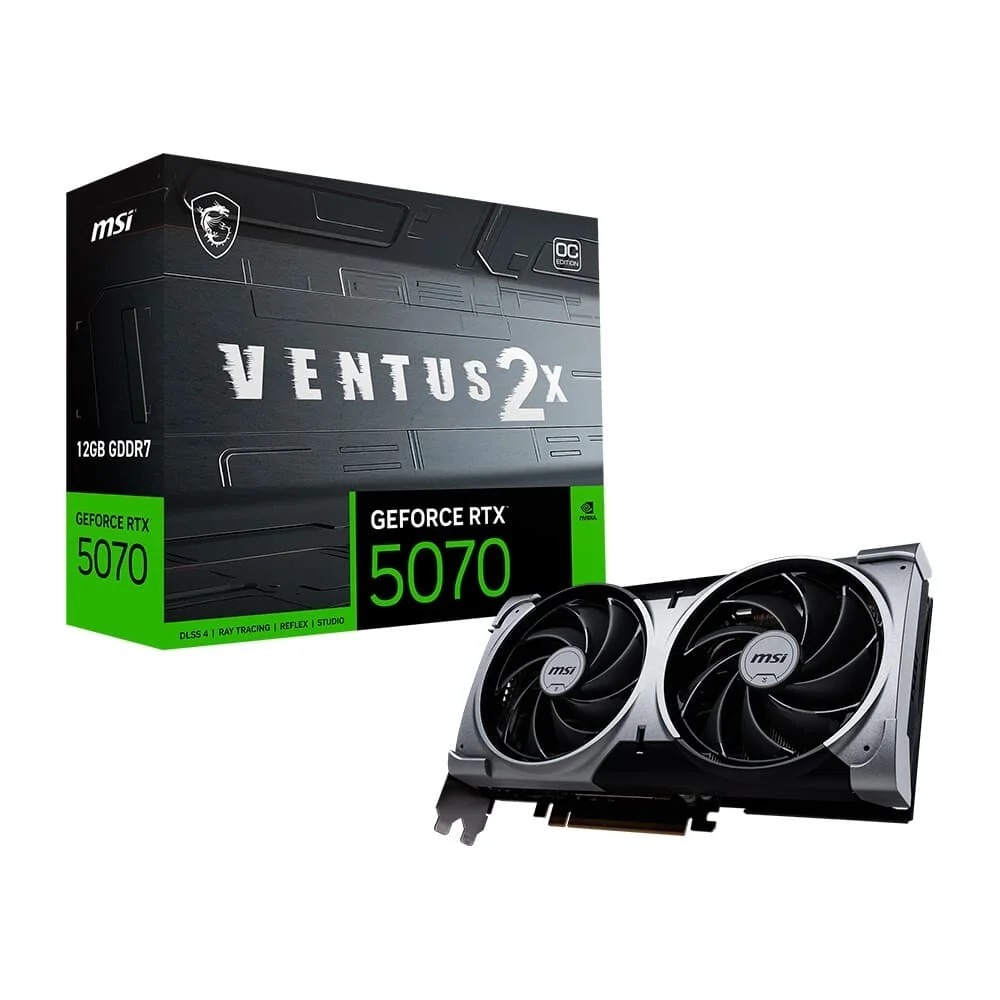 Placa de Vídeo MSI GeForce RTX 5070 12GB VENTUS 2X OC, GDDR7, NVIDIA, RAY Tracing, DLSS