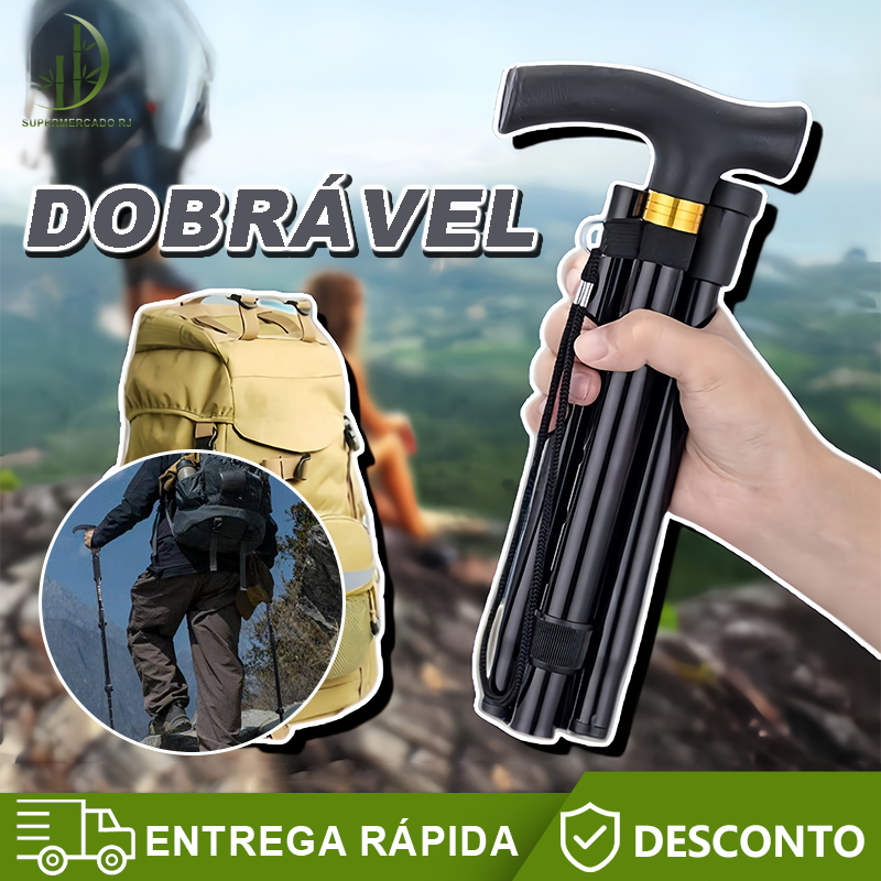 Bengala Dobrável Alumínio Regulável Retrátil Resistente Boa Qualidade Caminhada Preta