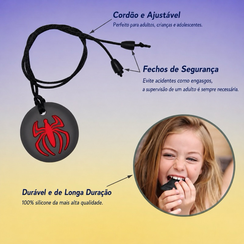 Detalhes do “Colar Sensorial Mordedor Homem Aranha Silicone Autismo TDAH Ansiedade