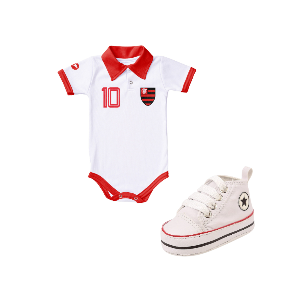 Kit 2 Peças Body Flamengo Torcida Baby Oficial e Tênis Bebe Mania Star 71803