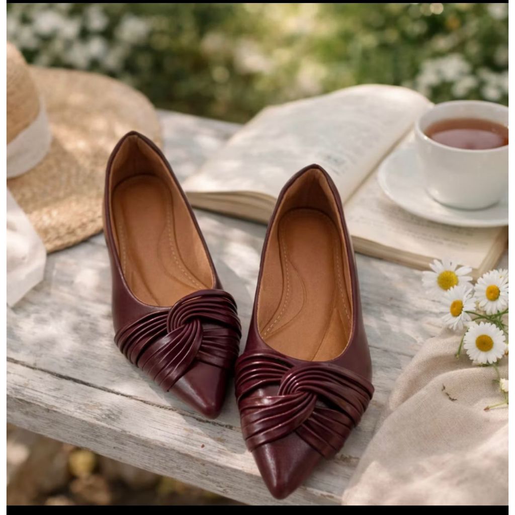 Sapatilha Feminina Bico Fino Vinho Conforto Moda Estilo Conforto Dia a Dia Chique