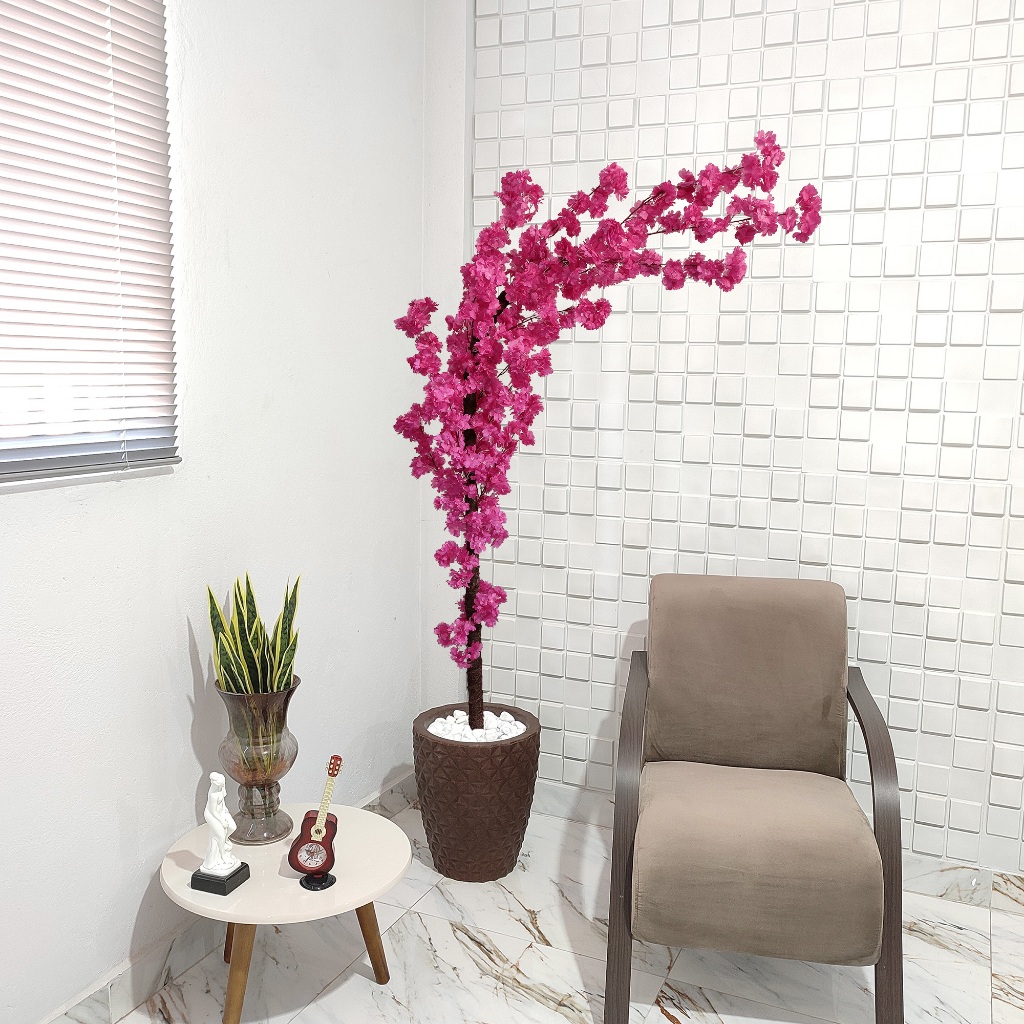 Planta Artificial Cerejeira Japonesa Curva Pink 180cm Vaso Pedra — imagem 2 de 2
