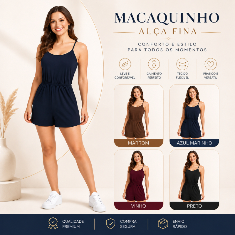 Macaquinho Curto Feminino Malha Alça Fina Confortável Soltinho e Estiloso |3716| Promoção