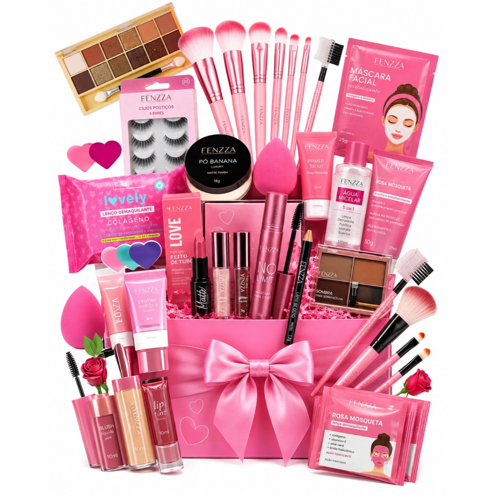 KIT GLOW UP 16 ITENS Maquiagem Completa Pó Banana Pincéis Esponjas Feminino