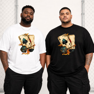 Kit 2 Camisetas Masculinas Plus Size Estampadas Cartas Algodão Premium