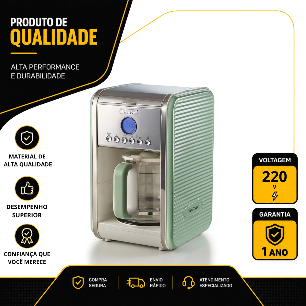 CAFETEIRA ELÉTRICA ARIETE VINTAGE PROGRAMAVEL COM FILTRO 900W VERDE 220V 00M134204ARBR